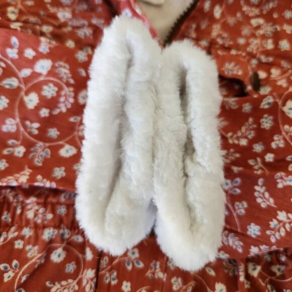 Little Lass girls 6x autumn floral burnt orange button up faux fur hooded jacket - Picture 5 of 7